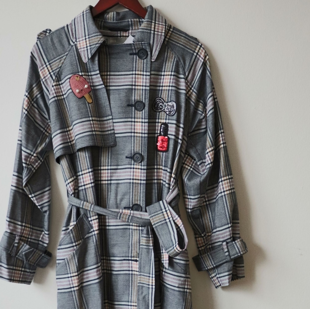 WOMEN'S COATS AND JACKETS PLAID BELTED TRENCH COAT